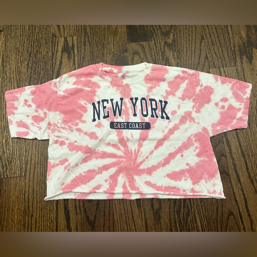 Pink tie dye New York cropped t-shirt
